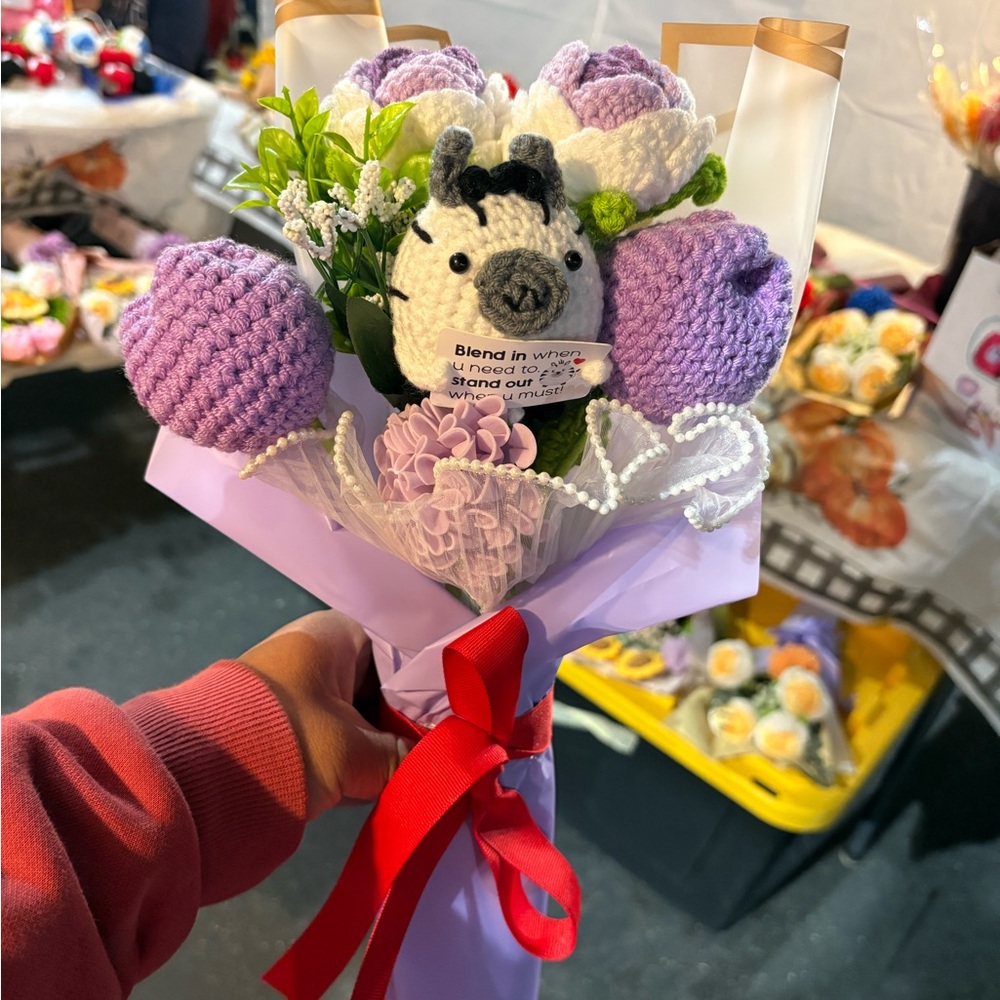 Handmade Crochet Bouquet with Zebra Plush